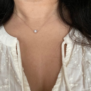 Dainty Pearl Cord Necklace: Minimalist Single Pearl, 16 inch