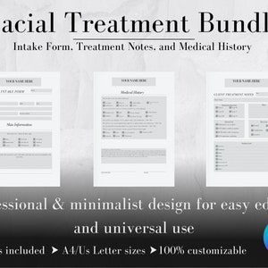 Facial Treatment Bundle | Facial Intake Forms | Facial Treatment Notes | Facial Medical History | Esthetician Consent Forms | Spa Forms