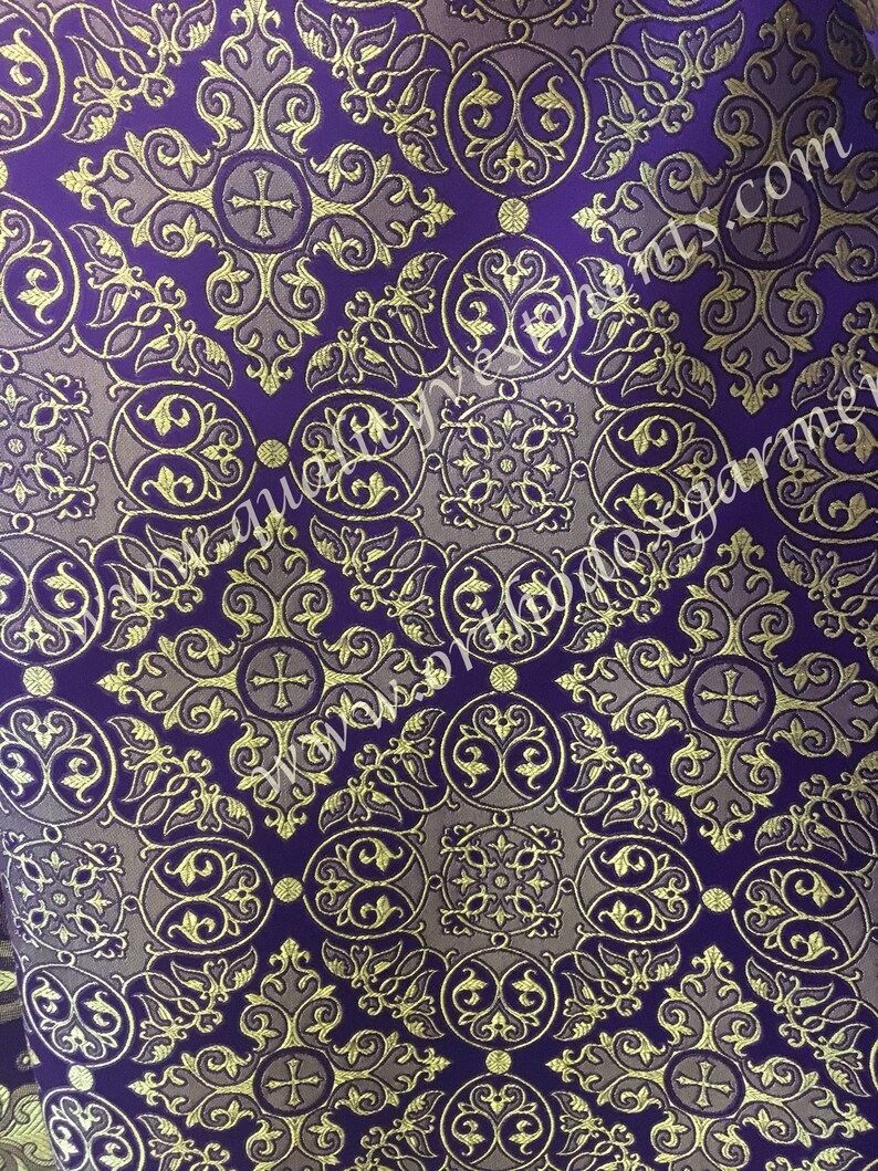 Purple Church fabric for vestments nonmetallic Cross pattern Etsy