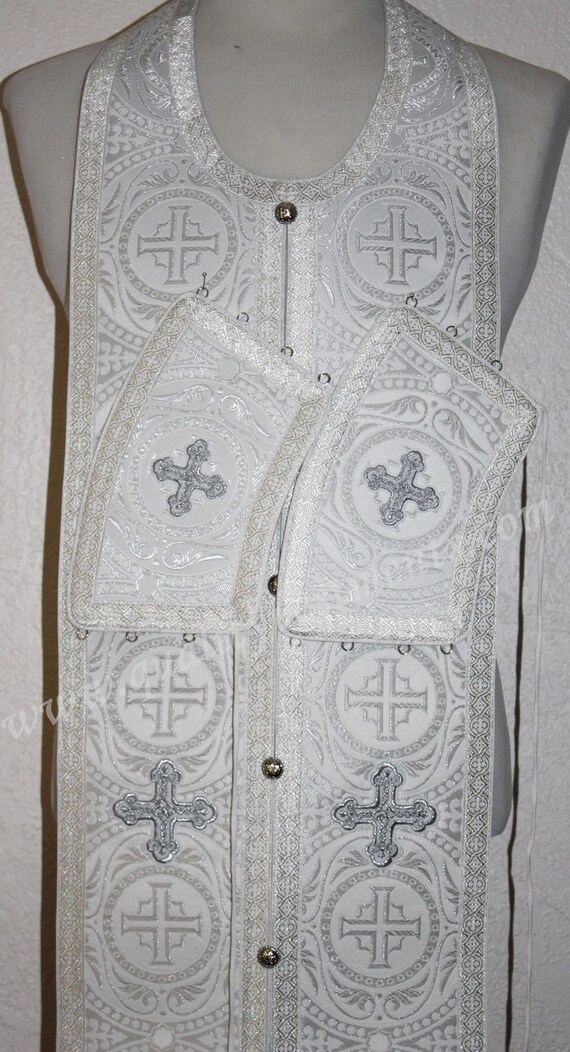 White Communion Priest Set Stole & Cuff 42 1/2 108 cm | Etsy
