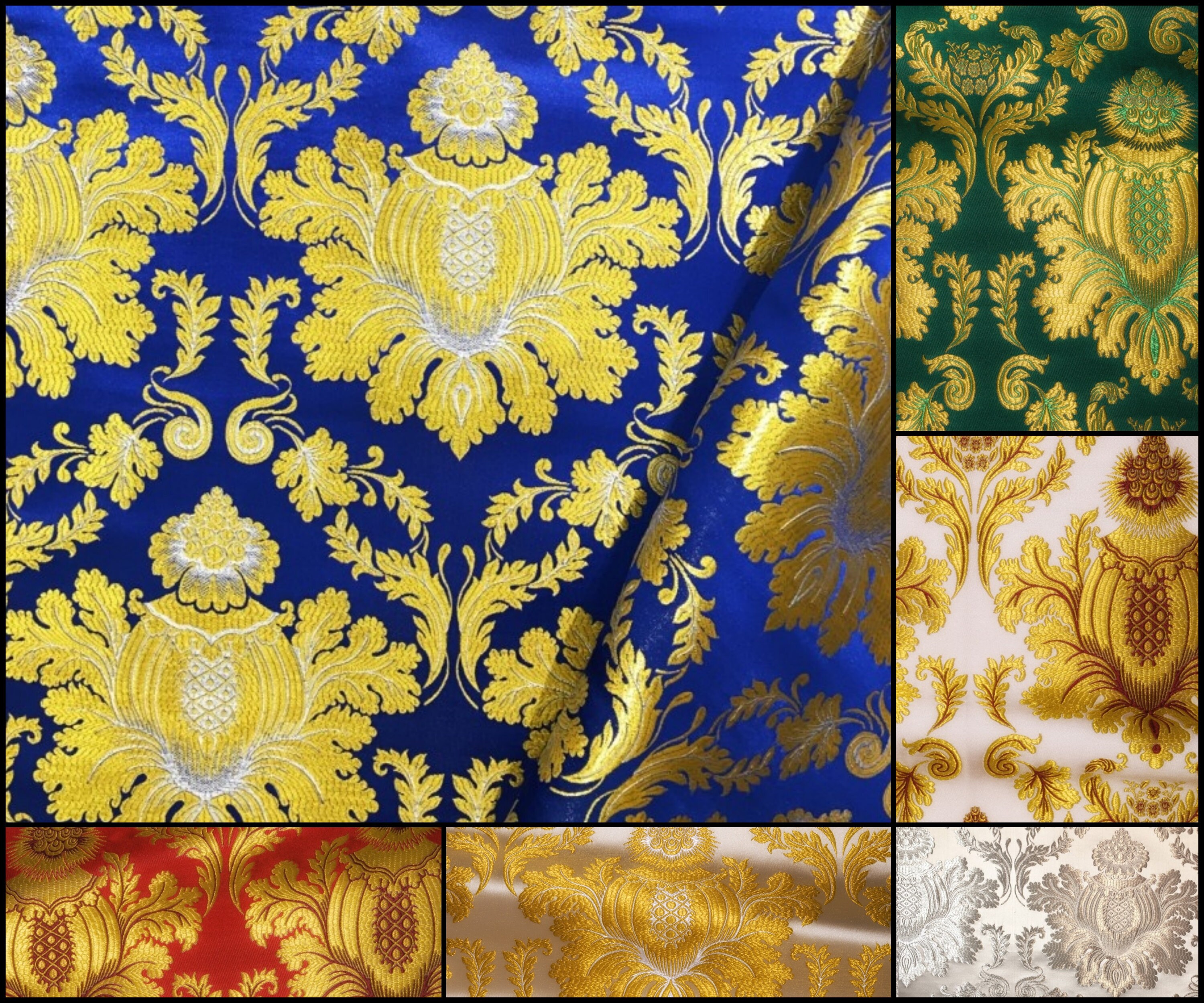 Leaves & Pineapple Metallic Upholstery Brocade Fabric Etsy