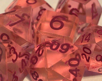 Soft Petal Pink Polyhedral Dice Set: Raw Maroon Wax Finish - 1 of 1