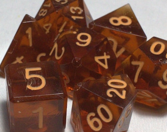 Cream Ale Polyhedral Dice Set: Raw Dune, Hand Waxed