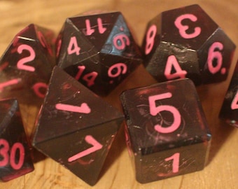 Smoke Pink Polyhedral Dice Set - Hand Waxed, Raw Finish