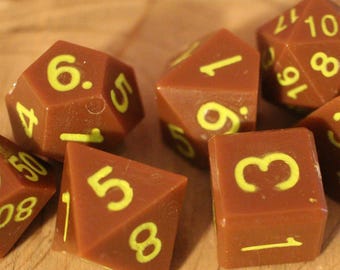Brown Pistachio Polyhedral Dice Set - Hand Waxed Plastic
