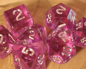 Silver Dragonfruit Dice Set – Hand Inked Polyhedral Dice