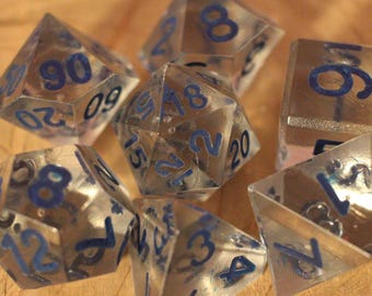 Indigo Mist - Perfect Plastic™ Standard Polyhedral Dice Set - Raw - Hand Waxed - Indigo