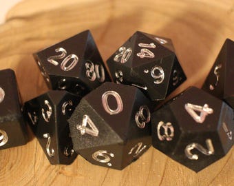 Silver Darkness Dice Set: Hand Inked Polyhedral Dice