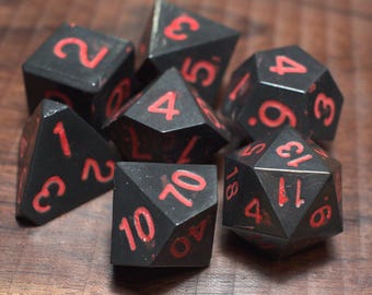 Darkness - Perfect Plastic™ Standard Polyhedral Dice Set - Raw - Hand Waxed - Red