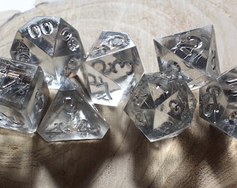 Silver Summer Mist Dice Set – Hand Inked Polyhedral Dice