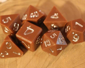 Silver Mud Brown - Hand Inked Silver - 1 of 1 Perfect Plastic™ Standard Polyhedral Dice Set