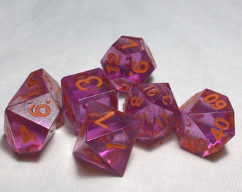Dragonfruit Purple - Perfect Plastic™ Standard Polyhedral Dice Set - Raw - Hand Waxed - Rorange