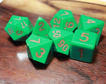 IMGMBDMT Green - Perfect Plastic™ Standard Polyhedral Dice Set - Raw Hand Waxed - Brown