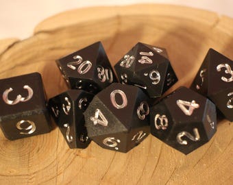 Silver Darkness - Hand Inked Silver - 1 of 1 Perfect Plastic™ Standard Polyhedral Dice Set