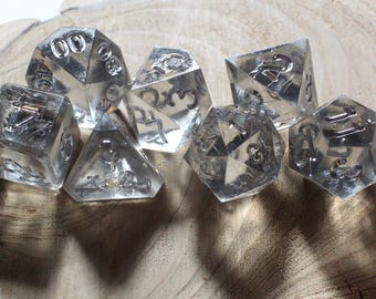 Silver Summer Mist - Hand Inked Silver - 1 of 1 Perfect Plastic™ Standard Polyhedral Dice Set