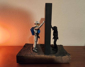 10 / 10 Limited 1 - 4 - 9 11" Slate Monolith with Stained Hickory Carved Base and Figures Set Art Piece