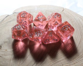 Silvered Petals - Hand Inked Silver - 1 of 1 Prototype Perfect Plastic™ Standard Polyhedral Dice Set