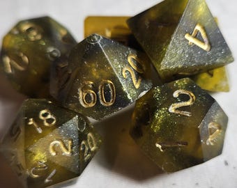 Yellow Sundog - Perfect Plastic™ Celestial Polyhedral Dice Set - Hand Inked Gold Limited Edtion Prototype 1 of 1