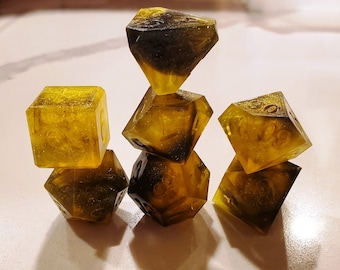 Yellow Sundog Polyhedral Dice Set - Raw Celestial Plastic