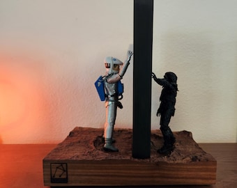 4 / 10 Limited 1 - 4 - 9 11" Slate Monolith with Sealed Walnut Carved Base and Figures Set Art Piece