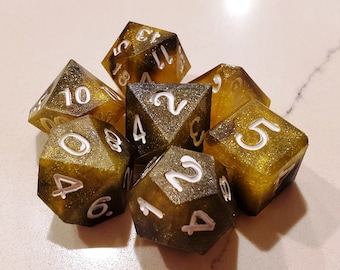 Perfect Plastic™ Celestial Polyhedral Dice Set - Yellow Sundog - Raw + Paint