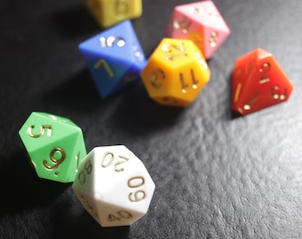 ZUCATI Retro Polyhedral Dice (World's Best) - Random Sets of 7 Polished and Hand Inked - Gold