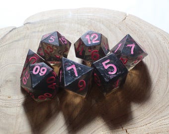 Smoke Pink - Perfect Plastic™ Standard Polyhedral Dice Set - Raw - Hand Waxed - Pink