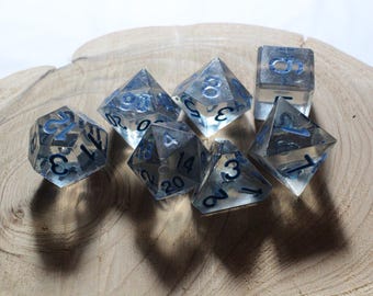 Indigo Mist - Perfect Plastic™ Standard Polyhedral Dice Set - Raw - Hand Waxed - Indigo