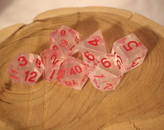 Deep Pink Mist - Perfect Plastic™ Standard Polyhedral Dice Set - Hand Waxed - Deep Pink