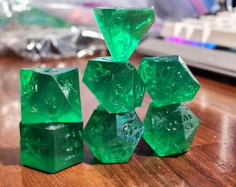 Gelatinous Green - Perfect Plastic™ Translucent Polyhedral Dice Set - Raw