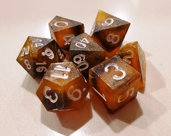 Perfect Plastic™ Celestial Polyhedral Dice Set - Cosmic Amber - Raw + Paint