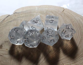 Silver Glacier - Hand Inked Silver - 1 of 1 Prototype Perfect Plastic™ Standard Polyhedral Dice Set
