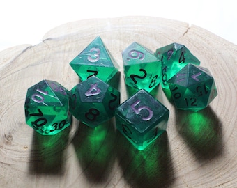 Gelatinous Green Violet - Perfect Plastic™ Standard Polyhedral Dice Set - Hand Waxed - Violet