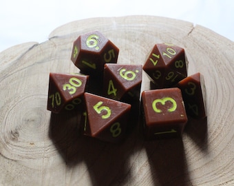 Brown Pistachio - Perfect Plastic™ Standard Polyhedral Dice Set - Hand Waxed - Pistachio