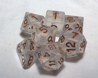Glacier - Perfect Plastic™ Standard Polyhedral Dice Set - Raw - Hand Waxed - Brown