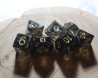 Gold Smoke - Hand Inked Silver - 1 of 1 Prototype Perfect Plastic™ Standard Polyhedral Dice Set