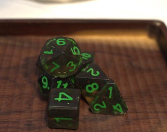 Wood Smoke - Perfect Plastic™ Standard Polyhedral Dice Set - Hand Waxed - Lime
