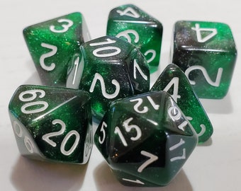 Perfect Plastic™ Celestial Polyhedral Dice Set - Space Dust Green - Polished