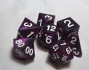 Perfect Plastic™ Celestial Polyhedral Dice Set - Nebula Purple - Triple Polished - Triple Hand Painted - White