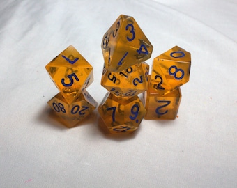 Tang Orange - Perfect Plastic™ Standard Polyhedral Dice Set - Raw - Hand Waxed - Deep Violet