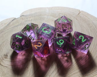 Dragonfruit Kiwi Orange Twist Custom - Perfect Plastic™ Custom Polyhedral Dice Set - Raw - Hand Waxed - Green and Orange