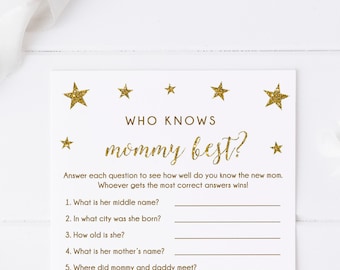 Twinkle Twinkle Little Star Baby Shower Game Who Knows Mommy Best, How Well Do You Know The Mommy To Be, Printable, Instant Download - SG1