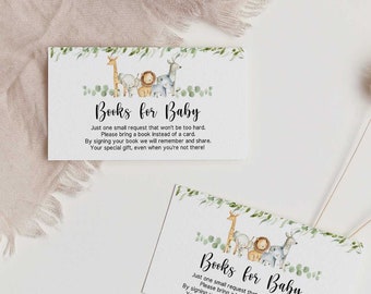 Safari Baby Shower Books for Baby Card and Sign, Printable Baby Boy Invitation Insert, Instant Download - FB4