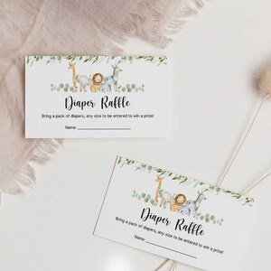 Safari Baby Shower Diaper Raffle Ticket and Sign, Printable Baby Boy Invitation Insert, Instant Download - FB4
