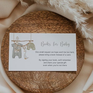Boho Clothesline Baby Boy Shower Books for Baby Card and Sign, Printable Baby Shower Invitation Insert, Instant Download - NK5