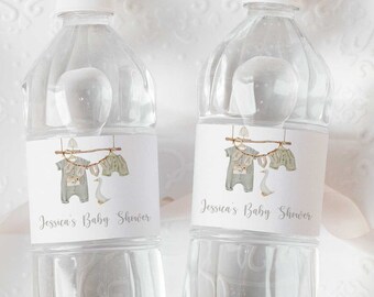 Boho Boy Baby Shower Water Bottle labels, Clothesline Baby Shower Decor, Printable Bottle Label Template - NK5