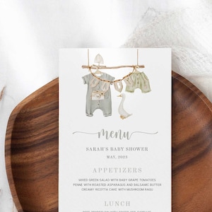 Boho Boy Baby Shower Menu Card Sjabloon, Party Menu Sjabloon, Waslijn Baby Douche Tafel Decor, Afdrukbaar - NK5