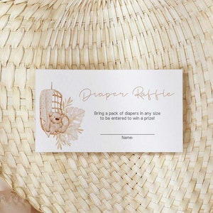 Boleto de rifa de pañales Boho Bear Baby Shower, osito de peluche, rifa de pañales imprimible, género neutro, inserción de invitación, descarga instantánea - NK3