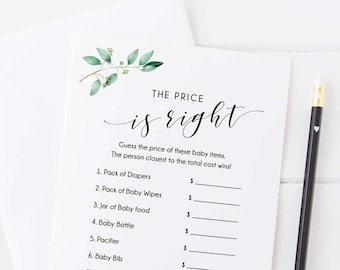 El precio es correcto Baby Shower Game Editable, Greenery Baby Shower Game Template, The Price is Right, Eucalyptus, Imprimible, DIY - GN1