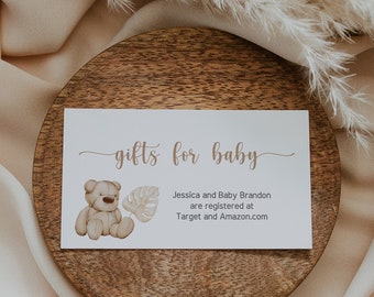 Boho Teddy Bear Baby Shower Gift Registry Card Bear Baby Shower